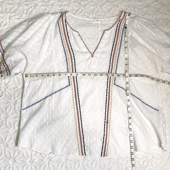 ACOS&A white boho cotton tunic top XL – embroidered v-neck, puff sleeves - Picture 7 of 8